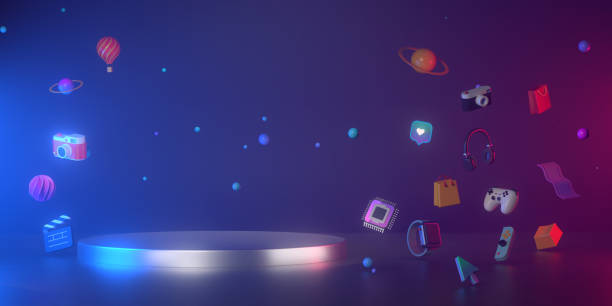 istock 3d rendering of podium and abstract geometric. 1297952081
