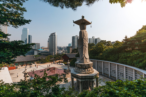 Bongeunsa temple of downtown skyline in Seoul city, South Korea