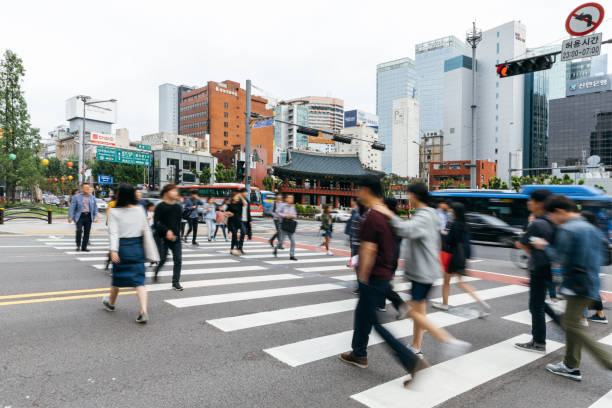 istock Busy intersection in Seoul downtown 1297952217