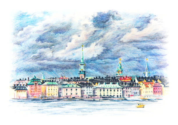 illustrations, cliparts, dessins animés et icônes de gamla stan, à stockholm - riddarholmen