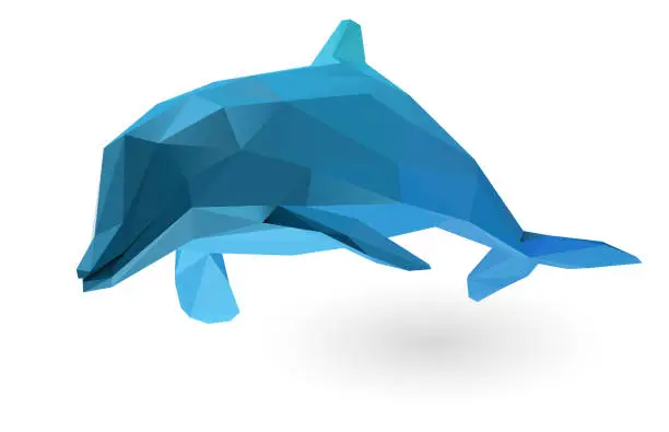 Vector illustration of Vector low poly jumping dolphin illustration