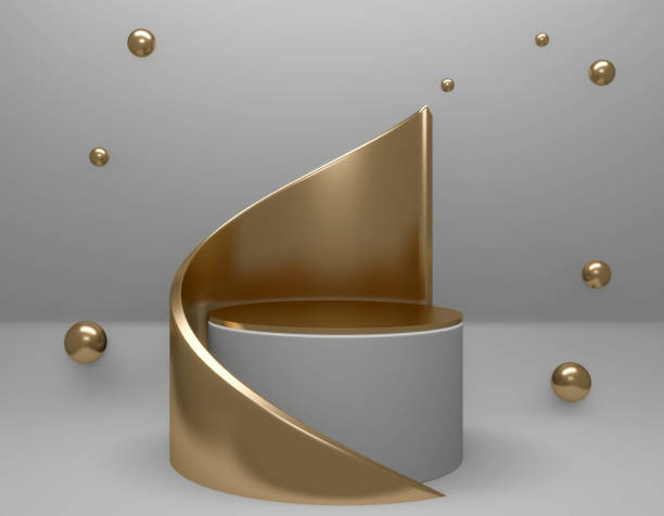 istock golden abstract on podium geometric for Product presentation. 3D rendering 1297954600