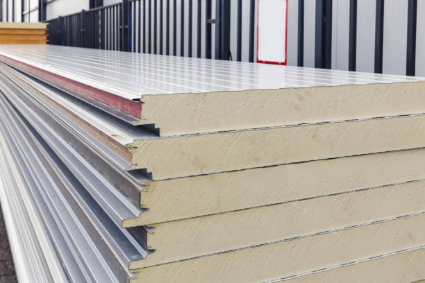 insulation panels insulation panels on piles, close up sandwich panel photos stock pictures, royalty-free photos & images
