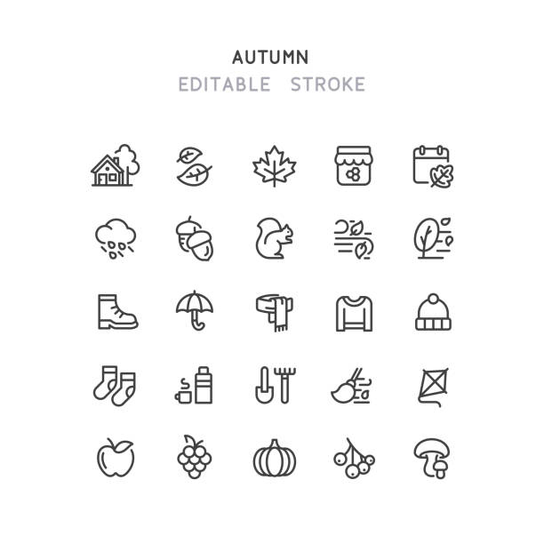 秋のラインアイコン編集可能なストローク - リス点のイラスト素材／クリップアート素材／マンガ素材／アイコン素材