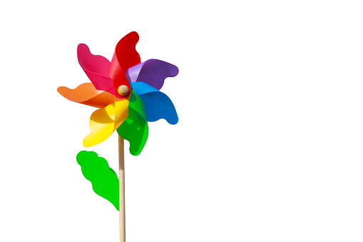 colorful windmills on white background with clipping path