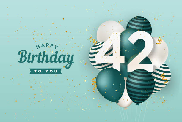 Happy 42th birthday with green balloons greeting card background. Happy 42th birthday with green balloons greeting card background. 42 years anniversary. 42th celebrating with confetti. Vector stock number 42 stock illustrations