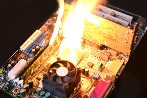 Computer Cpu Fire Fire Burning Blazing Computer Motherboard Cpu Gpu And Video Card ...