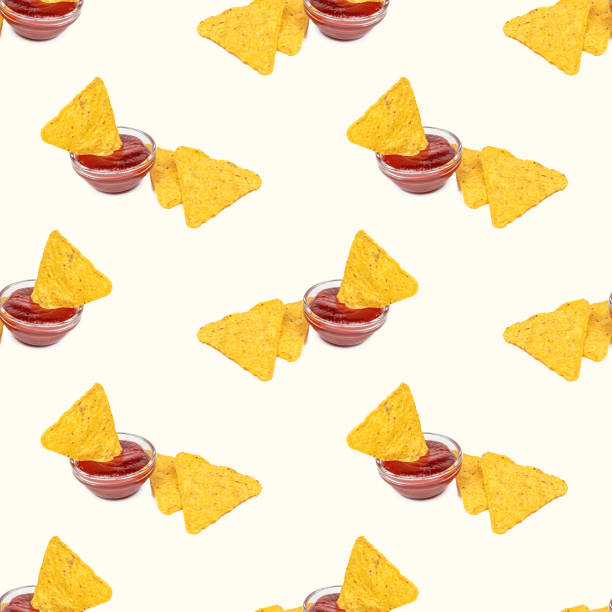 istock Mexican nachos with ketchup seamless pattern on light background 1297960483