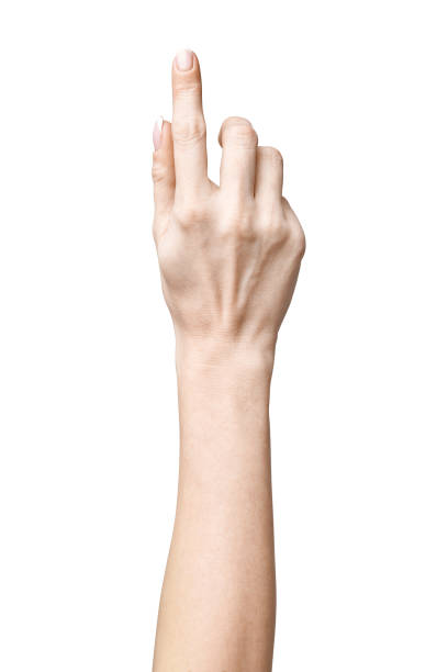 istock female hand poiting by finger isolated on white background with clipping path 1297960613