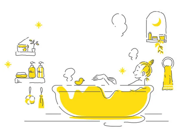 Vector illustration of hand-drawn simple illustration, relaxing bath time