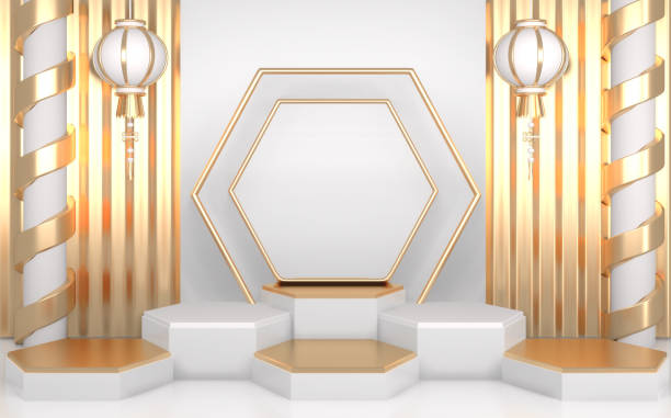istock Chinese podium minimal geometric, podium Chinese traditional.3D rendering 1297961694