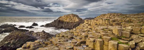 Photo of Giants Causeway rocks and ocean, autumn, Northern Ireland, UK