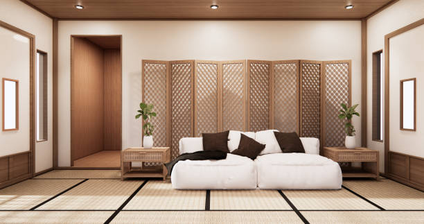 istock Interior Living room tropical style with wall design.3D rendering 1297961820
