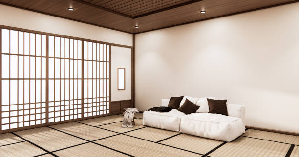istock Interior Living room tropical style with wall design.3D rendering 1297961912
