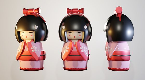 Kokeshi doll, Girl doll japanese. 3D rendering