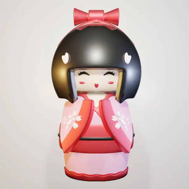 Photo of Kokeshi doll, Girl doll japanese. 3D rendering