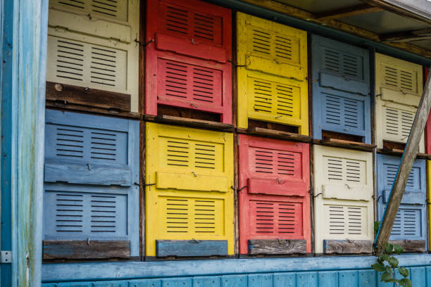bee house in bright colours background