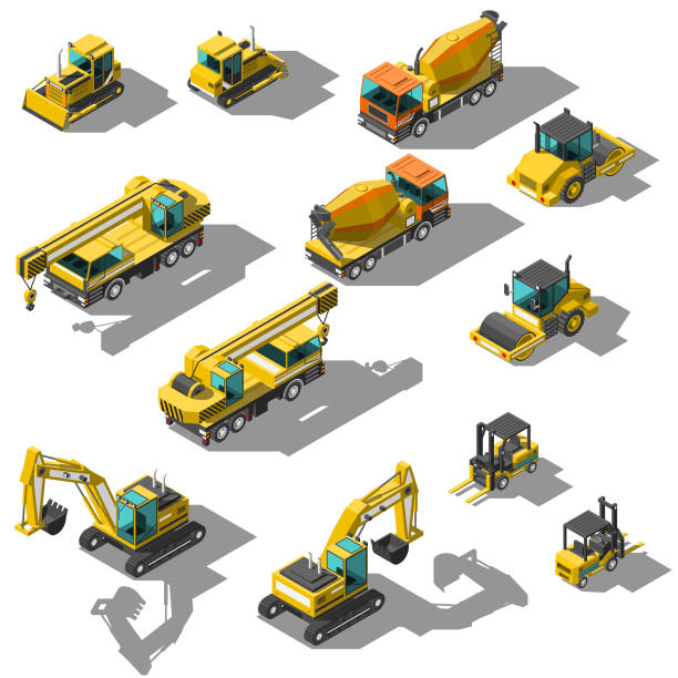 Set Abstract Collection Isometric 3D Building Transport Car Vector Design Style builder, construction, highway, track, grubber, isometry, app, brush, making, surface, wheel, asphalt, collection, creative, trimmer, site, application, machine, ground, style, roller, build, transport, isometric, set, flat, web, road, 3d, vehicle, icon, truck, illustration, mixer, cement, carrier, transportation, van, traffic, tow, cargo, dump, street, world, excavator, loader, city, infographic, auto, motor construction vehicle stock illustrations