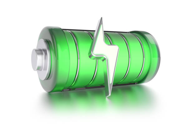 A fully charged battery with energy symbol isolated on white background