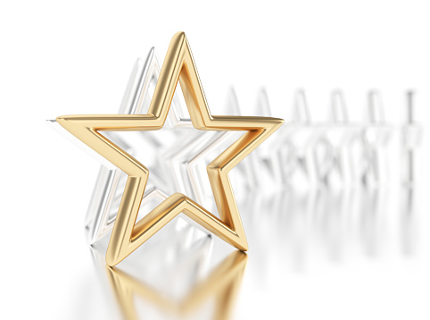 Gold star with silver stars on white background