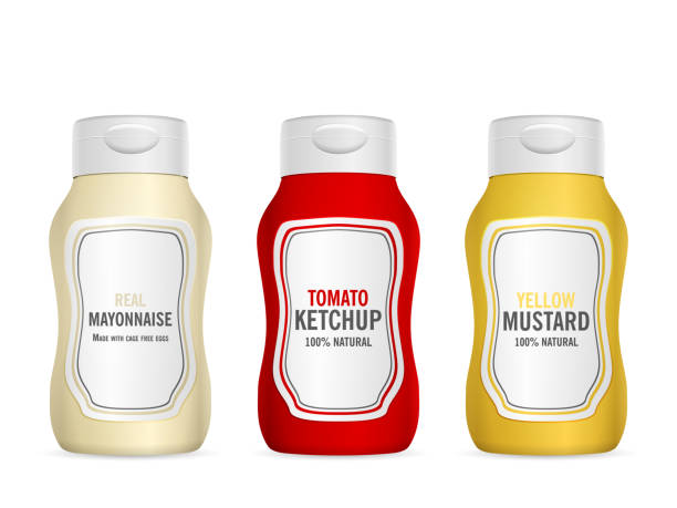 illustrations, cliparts, dessins animés et icônes de bouteilles de sauce - mustard bottle sauces condiment