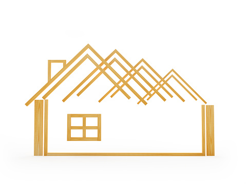 House icon with roofs and window isolated on white. 3d illustration