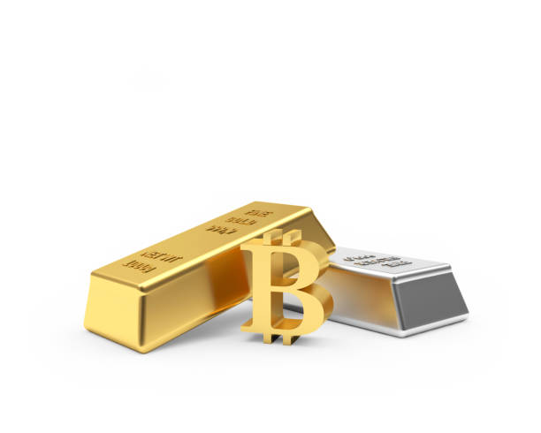 istock Bitcoin sign with gold and silver bars 1297968882