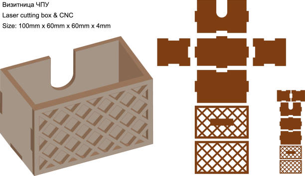 Laser cutting box. CNC.  Laser cut wood  vector template diy crafts mdf acrylic plywood 4 mm Laser cutting box. CNC.  Laser cut wood  vector template diy crafts mdf acrylic plywood 4 mm mdf stock illustrations