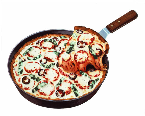 피자 팬 - 깊은 접시 - pizza illustration and painting italian cuisine salami stock illustrations