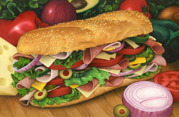 sandwich - illustration and painting sandwich hungry beef stock-grafiken, -clipart, -cartoons und -symbole