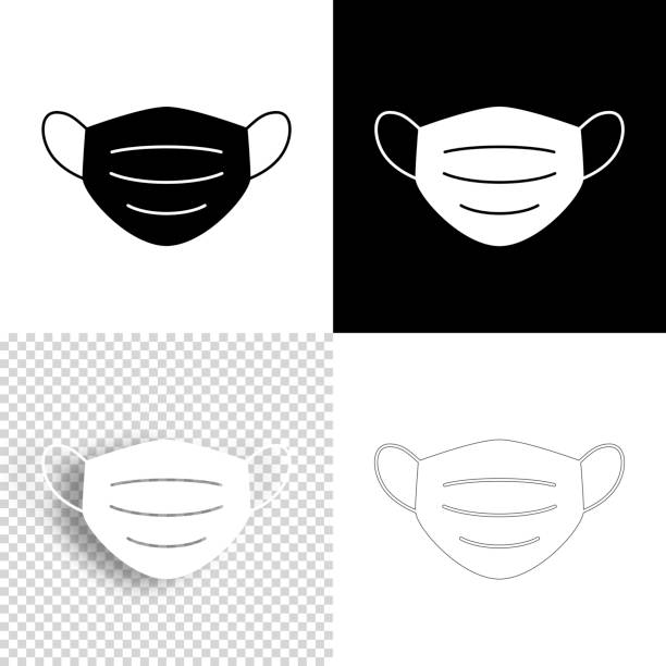 Medical or surgical face mask. Icon for design. Blank, white and black backgrounds - Line icon Icon of "Medical or surgical face mask" for your own design. Four icons with editable stroke included in the bundle: - One black icon on a white background. - One blank icon on a black background. - One white icon with shadow on a blank background (for easy change background or texture). - One line icon with only a thin black outline (in a line art style). The layers are named to facilitate your customization. Vector Illustration (EPS10, well layered and grouped). Easy to edit, manipulate, resize or colorize. And Jpeg file of different sizes. face mask stock illustrations