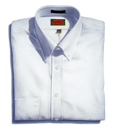 An illustration of a white and crisply folded men's dress shirt.