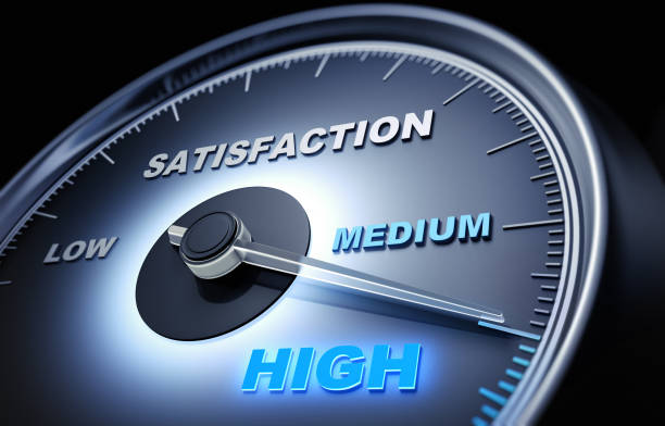 Speedometer Satisfaction Level Illuminated speedometer as Satisfaction Level Meter - 3 D illustration customer focused stock pictures, royalty-free photos & images