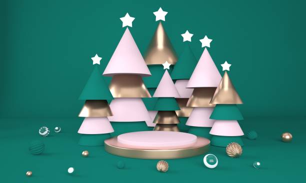 istock Christmas background with Christmas tree and stage for product display. 3d rendering. 1297977855