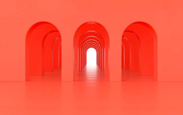 istock 3d rendering. Arch hallway simple geometric background, architectural corridor, portal, arch columns inside empty wall. Modern minimal concept 1297979142