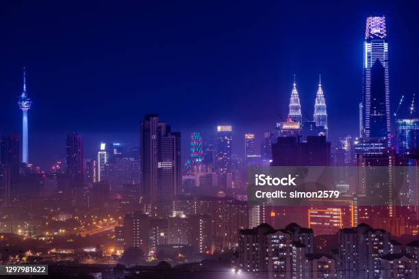 Cityscape At Night Kuala Lumpur Malaysia Stock Photo - Download Image Now - Kuala Lumpur, Night, Urban Skyline