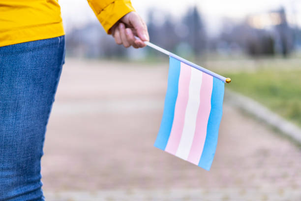 istock Holding the transgender flag 1297981861