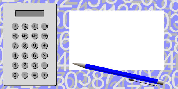 calculator, a sheet of paper for text and a blue bright pen on a textured background Vector graphics-calculator, a sheet of paper for text and a blue bright pen on a textured background with close-up numbers and space for copying. The concept of business and Finance tax borders stock illustrations