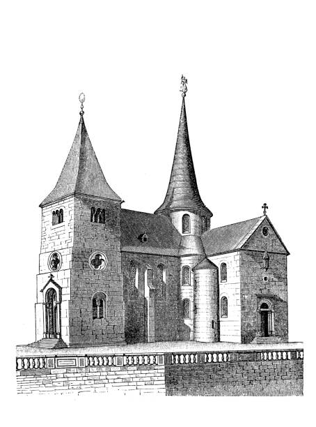 ilustrações de stock, clip art, desenhos animados e ícones de st. michael's church, fulda - circa 13th century circa 11th century circa 10th century romanesque