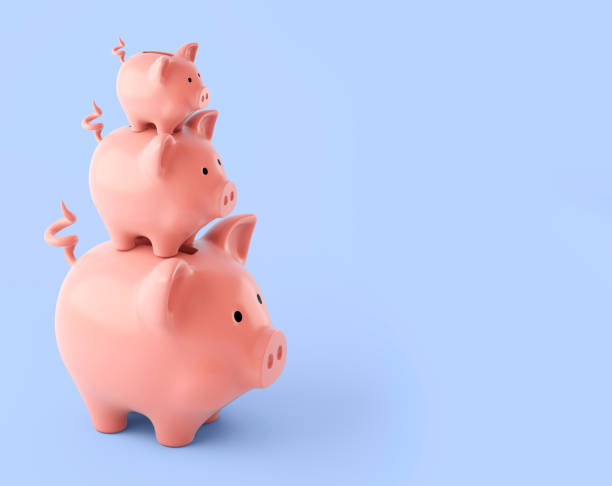 Three piggy banks. Small, medium and large Piggybank. 3d illustration british currency photos stock pictures, royalty-free photos & images