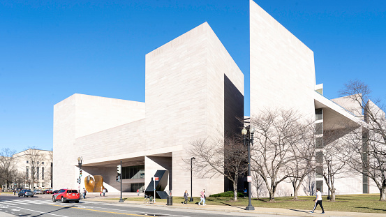 Washington D.C., USA - January 12, 2020: National Gallery of Art East Building in Washington D.C., USA.  The East Building houses the Gallery’s growing collection of modern and contemporary art.