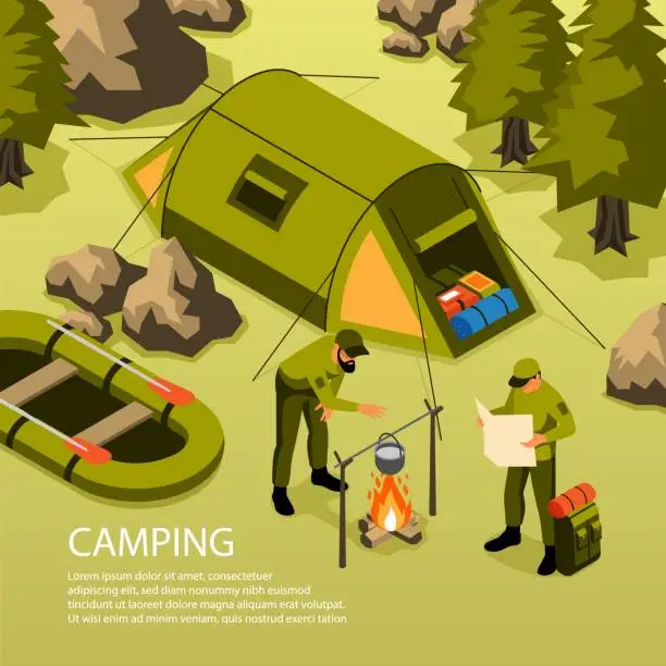 Vector illustration of Camping  Isometric Composition