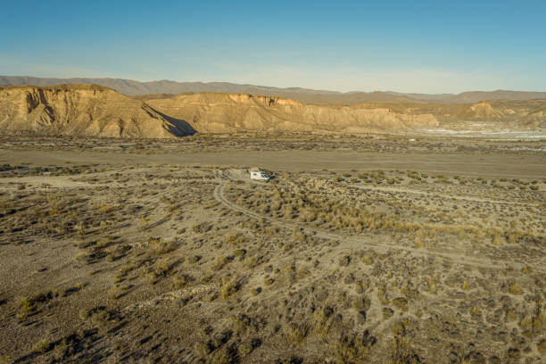 Offroad Camping car in the Tabernas Desert Almeria Spain stock photo