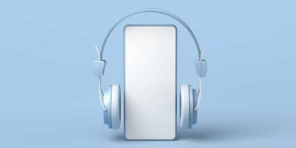Smartphone mockup with headphones. 3d illustration.