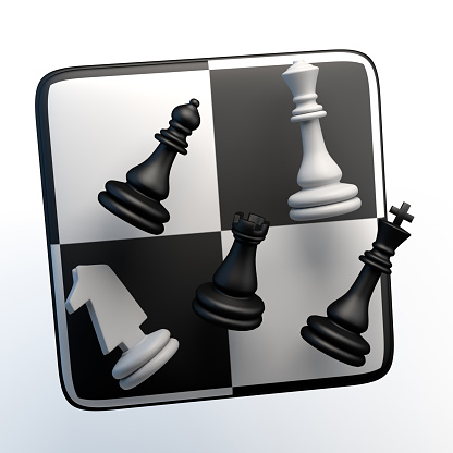 Games icon with chess pieces on isolated white background. 3D illustration. App.