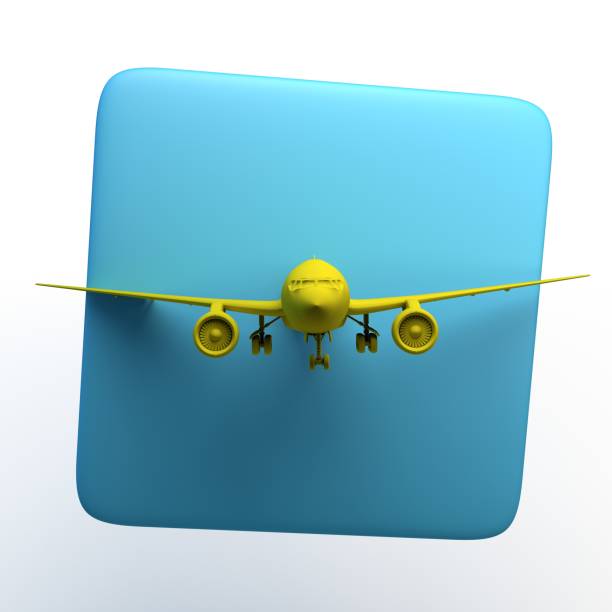 Travel icon with airplane on isolated white background. 3D illustration. App.