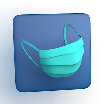 Icon with surgical mask on isolated white background. 3D illustration. App.