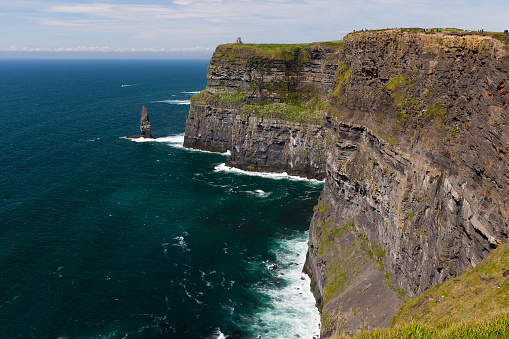 Photo capture of a breathtaking natural nature landscape. Cliffs of moher with O'brien's tower, wild atlantic way. Ireland.