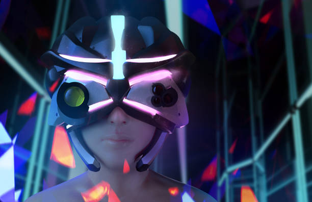 istock Three dimensional illustration on a futuristic sci-fi female face. 1298002097