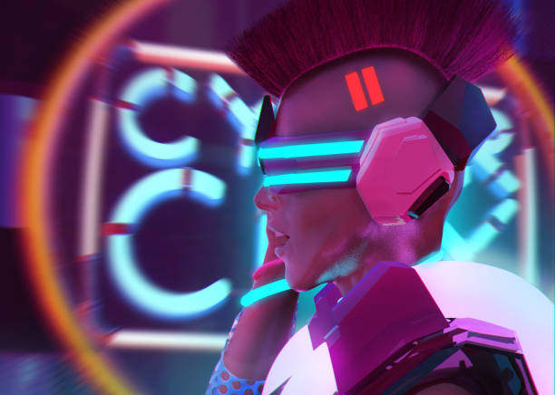 istock Three dimensional back artwork of a sci-fi cyber punk girl. 1298002115